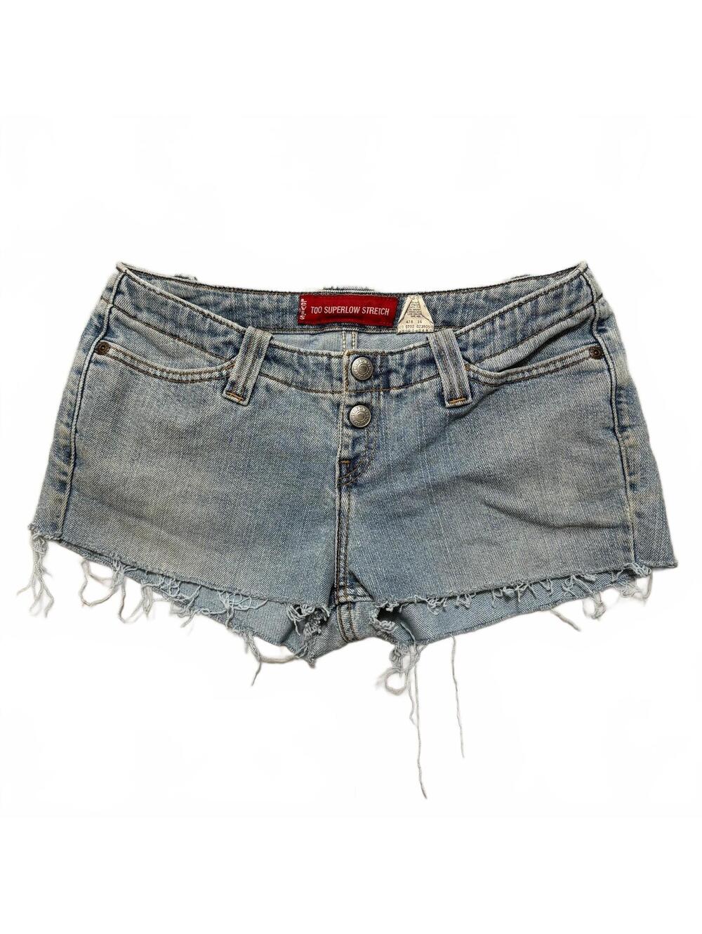 VTG Y2K Levi's Low Rise Cut-Off Mini Micro Denim Jean Shorts Women's 28 Blue